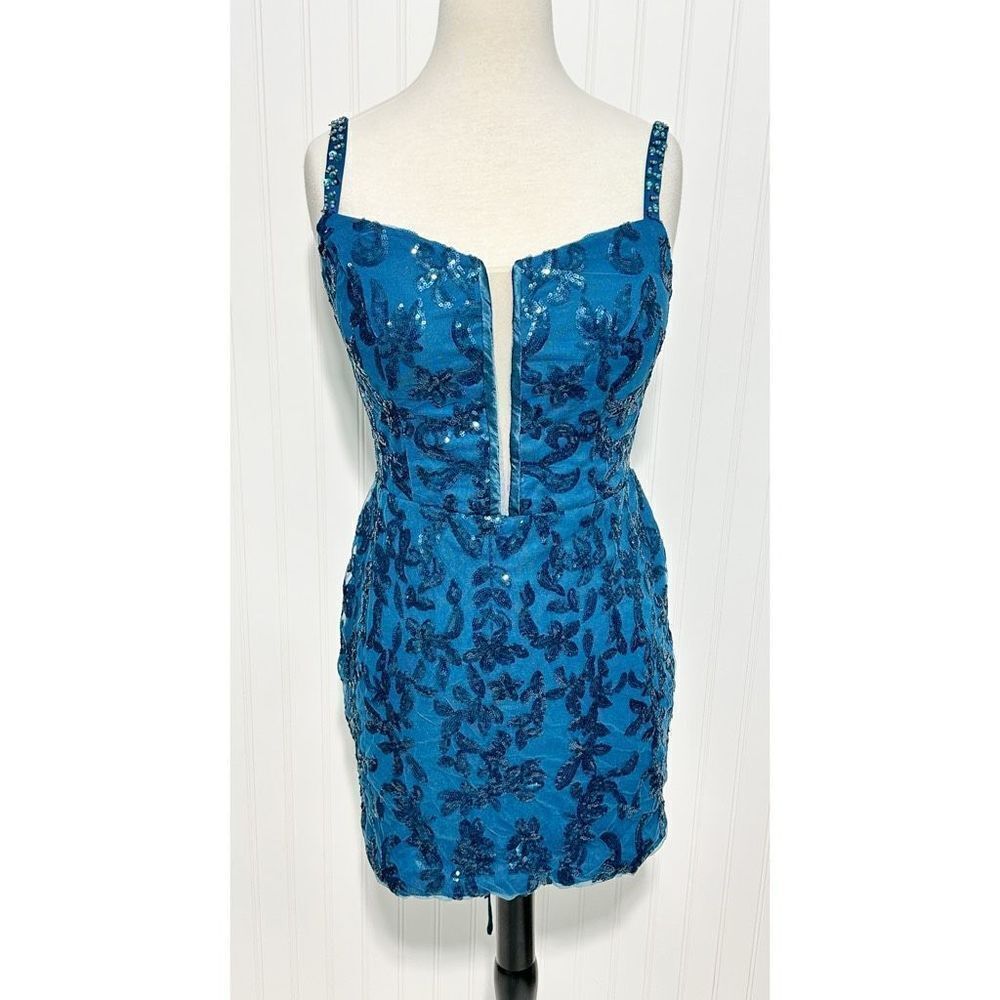 Jaeden Women's Sequin‎ Embellishments Party Mini Cocktail Dress Blue Size 8